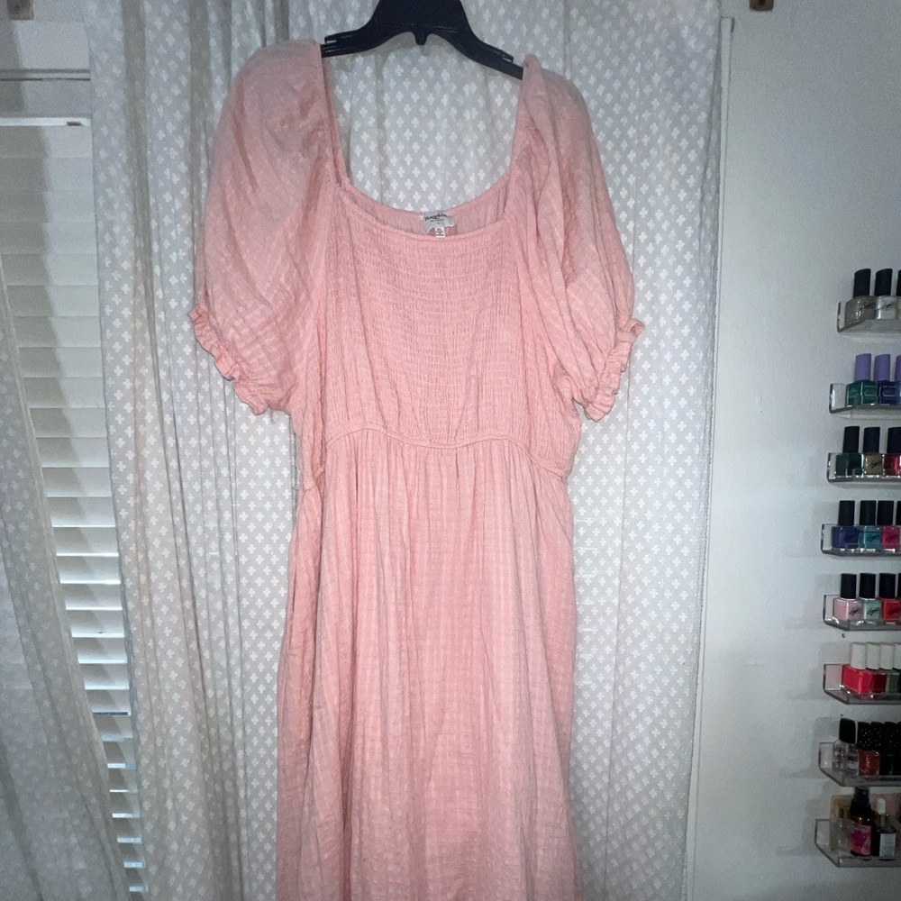 Pink Shirred Top Midi Dress